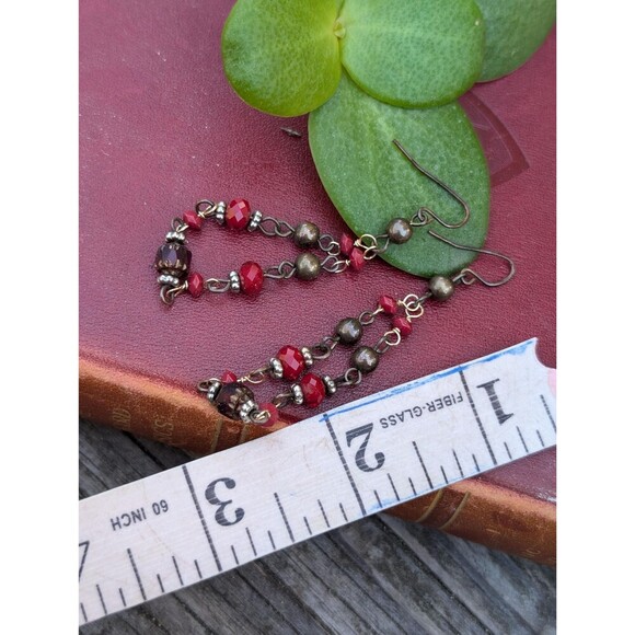 Vintage Bohemian Red Dangle Earrings - Picture 3 of 10